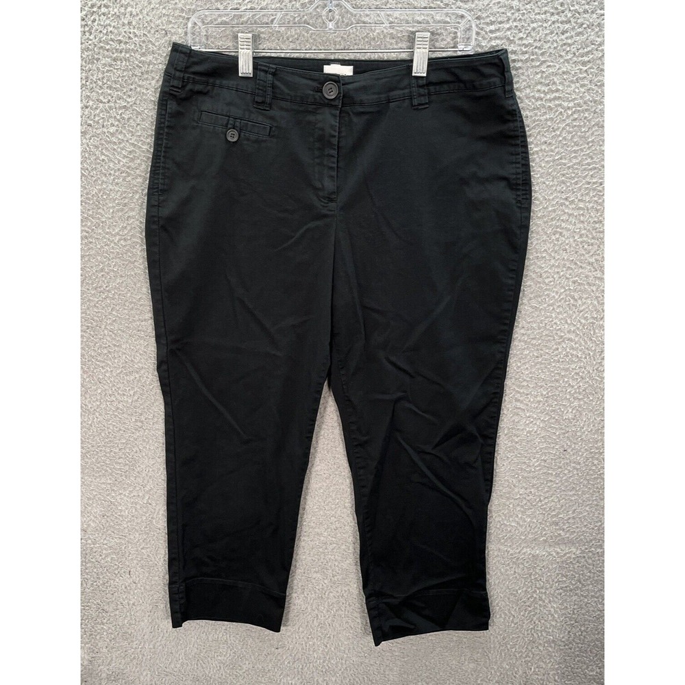 Chicos Pants Womens 1.5 US 10 Black Cropped Stretch Preppy Careerwear Casual‎